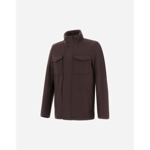Herno Dark Brown Field Jacket in Cashmere, Wool and Suede Effect | Men's Jackets | Luxury Shoes 