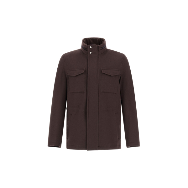 Herno Dark Brown Field Jacket in Cashmere, Wool and Suede Effect | Men's Jackets | Luxury Shoes 