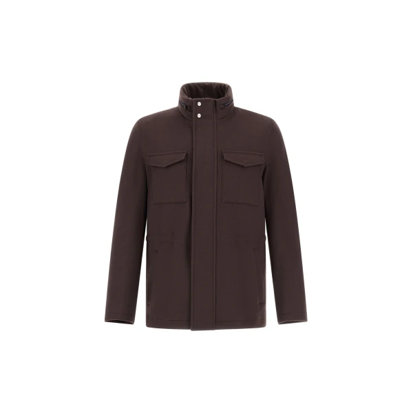 Herno Dark Brown Field Jacket in Cashmere, Wool and Suede Effect | Men's Jackets | Luxury Shoes 