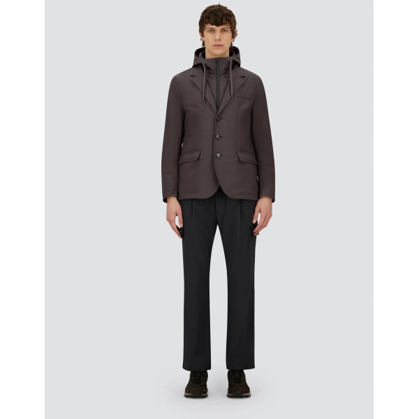Herno Dark Brown Resort Blazer in Melange-Effect Stretch Nylon | Men's Jackets | Luxury Shoes 