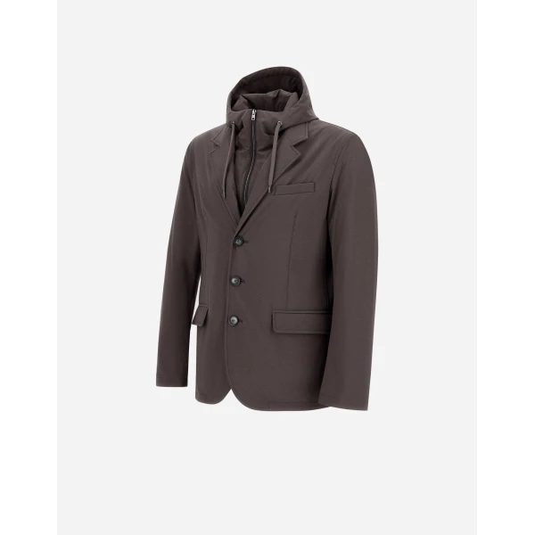 Herno Dark Brown Resort Blazer in Melange-Effect Stretch Nylon | Men's Jackets | Luxury Shoes 