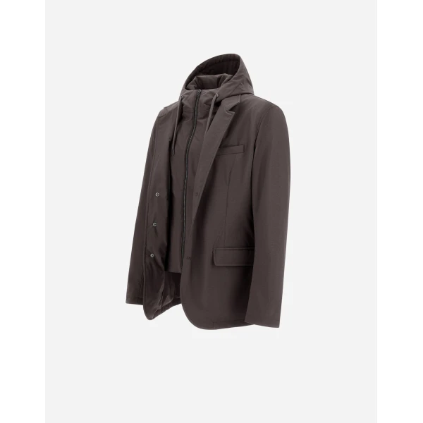 Herno Dark Brown Resort Blazer in Melange-Effect Stretch Nylon | Men's Jackets | Luxury Shoes 
