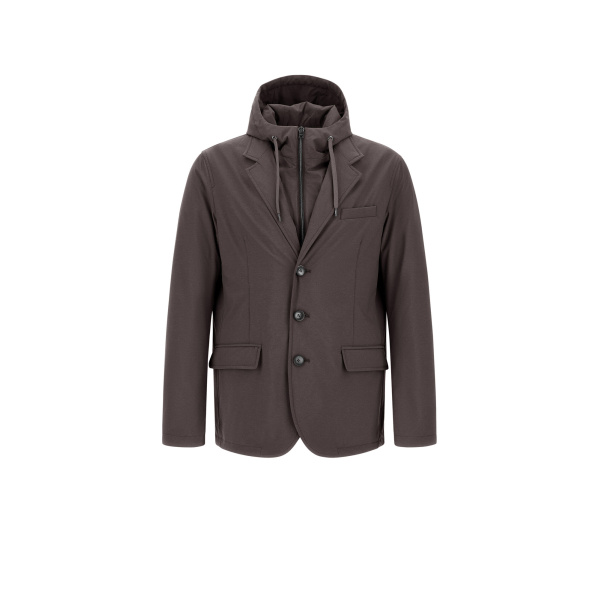 Herno Dark Brown Resort Blazer in Melange-Effect Stretch Nylon | Men's Jackets | Luxury Shoes 