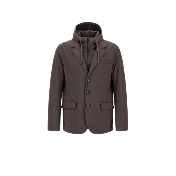 Herno Dark Brown Resort Blazer in Melange-Effect Stretch Nylon | Men's Jackets | Luxury Shoes 