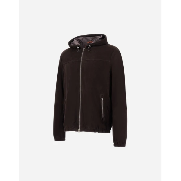 Herno Dark Brown Resort Jacket in Velvet-Effect Suede | Men's Jackets | Luxury Shoes 