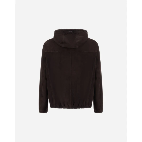 Herno Dark Brown Resort Jacket in Velvet-Effect Suede | Men's Jackets | Luxury Shoes 
