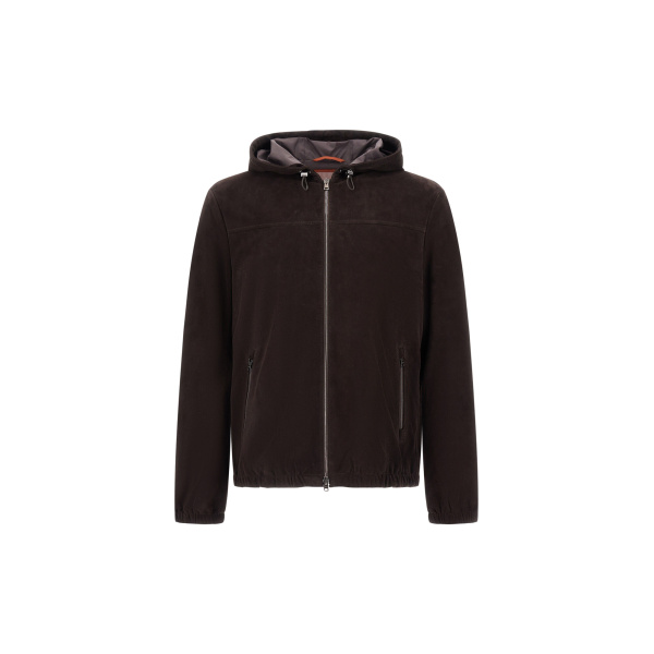 Herno Dark Brown Resort Jacket in Velvet-Effect Suede | Men's Jackets | Luxury Shoes 