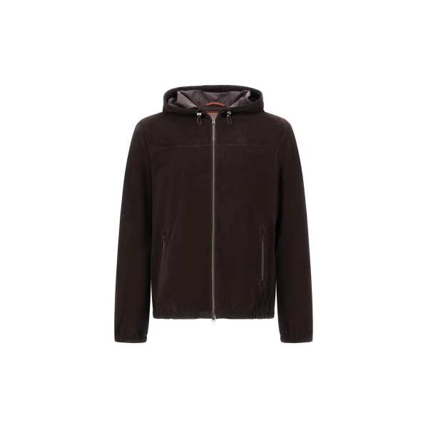 Herno Dark Brown Resort Jacket in Velvet-Effect Suede | Men's Jackets | Luxury Shoes 