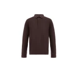 Herno Dark Brown Resort Long-Sleeve Polo Shirt in Wool Jersey with a Shiny Finish | Men's T-Shirts and Polos | Luxury Shoes 
