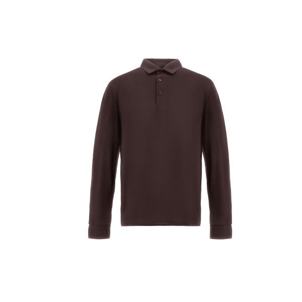 Herno Dark Brown Resort Long-Sleeve Polo Shirt in Wool Jersey with a Shiny Finish | Men's T-Shirts and Polos | Luxury Shoes 