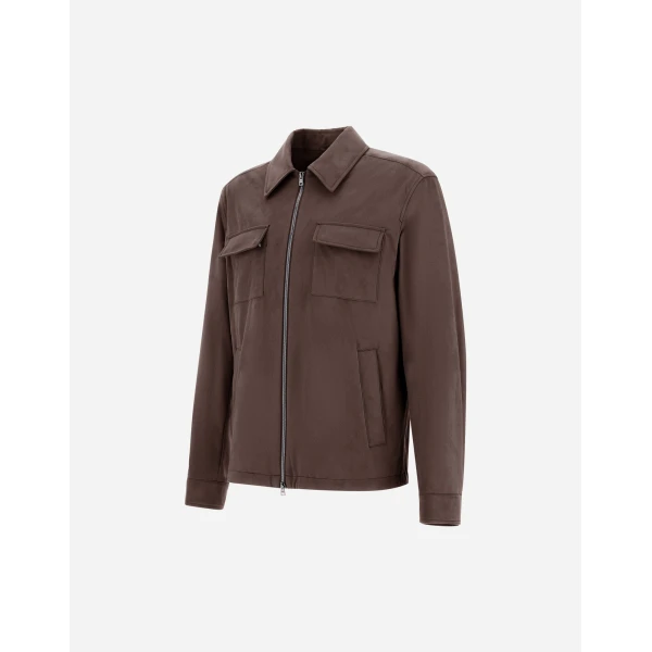 Herno Dark Brown Resort Overshirt in Suede-Effect Microfibre | Men's Jackets | Luxury Shoes 