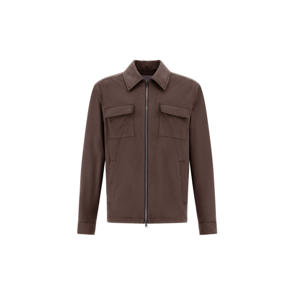 Herno Dark Brown Resort Overshirt in Suede-Effect Microfibre | Men's Jackets | Luxury Shoes 