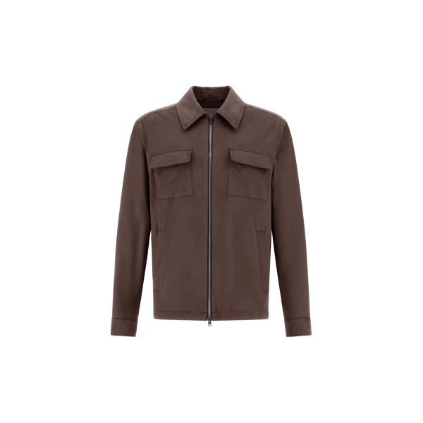 Herno Dark Brown Resort Overshirt in Suede-Effect Microfibre | Men's Jackets | Luxury Shoes 