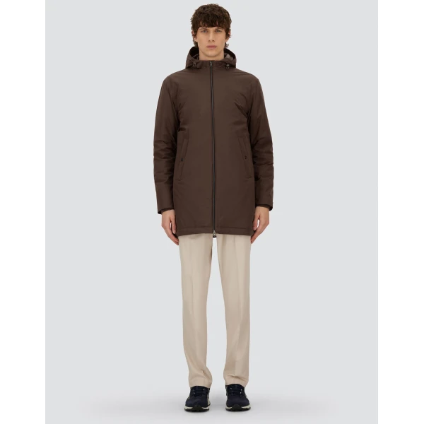 Herno Dark Brown Resort Parka in 4-Way Stretch Nylon | Men's Coats | Luxury Shoes 