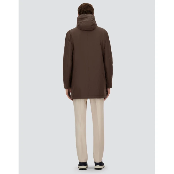 Herno Dark Brown Resort Parka in 4-Way Stretch Nylon | Men's Coats | Luxury Shoes 