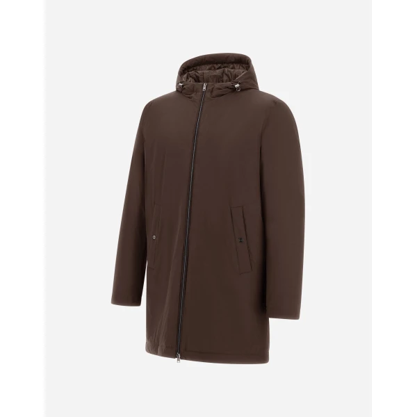 Herno Dark Brown Resort Parka in 4-Way Stretch Nylon | Men's Coats | Luxury Shoes 