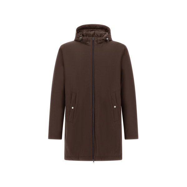 Herno Dark Brown Resort Parka in 4-Way Stretch Nylon | Men's Coats | Luxury Shoes 