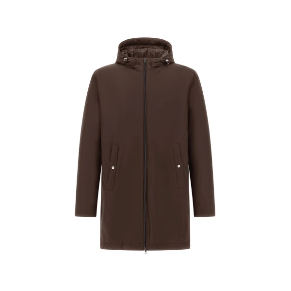 Herno Dark Brown Resort Parka in 4-Way Stretch Nylon | Men's Coats | Luxury Shoes 