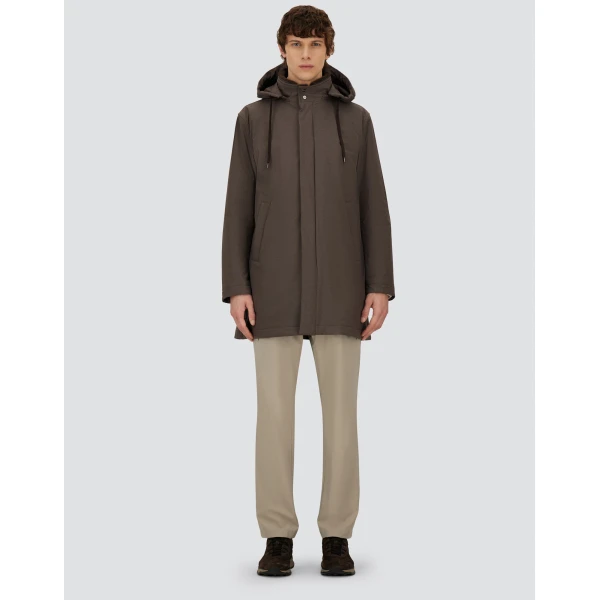 Herno Dark Brown Resort Parka in Melange-Effect Stretch Nylon and Light Faux Fur | Men's Coats | Luxury Shoes 