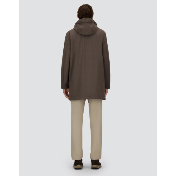 Herno Dark Brown Resort Parka in Melange-Effect Stretch Nylon and Light Faux Fur | Men's Coats | Luxury Shoes 