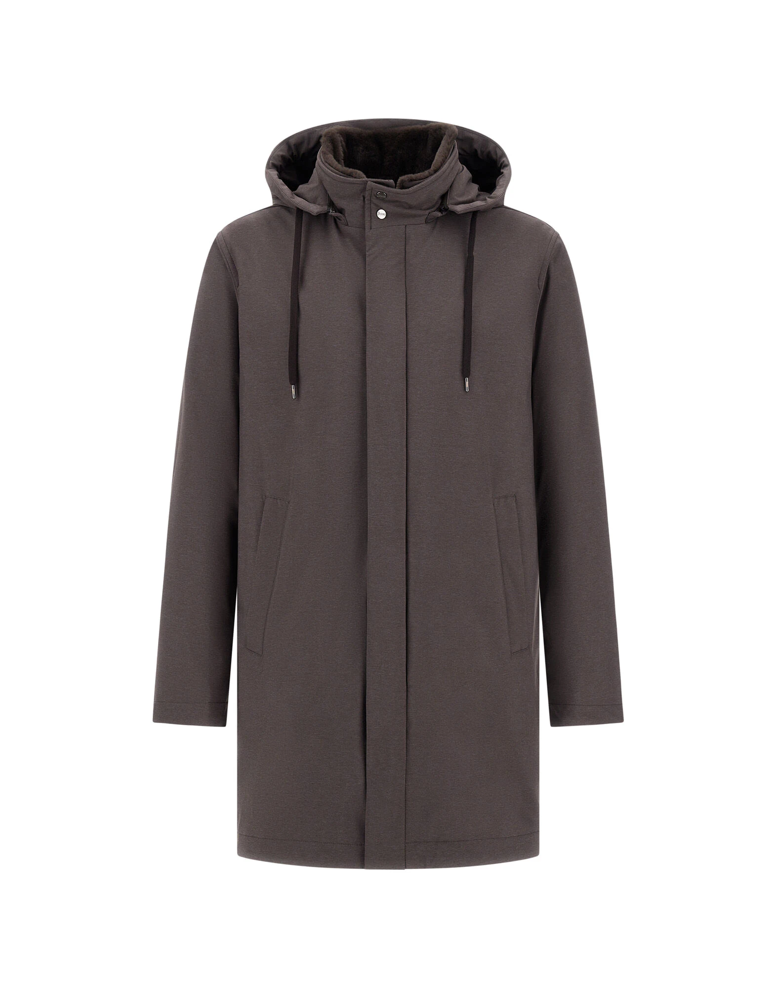 Herno Dark Brown Resort Parka in Melange-Effect Stretch Nylon and Light Faux Fur Herno Dark Brown Resort Parka in Melange-Effect Stretch Nylon and Light Faux Fur | Men's Coats | Luxury Shoes