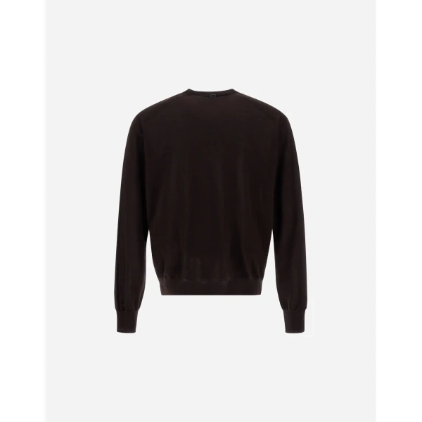 Herno Dark Brown Resort Sweater in Wool and Silk | Men's Knitwear | Luxury Shoes 