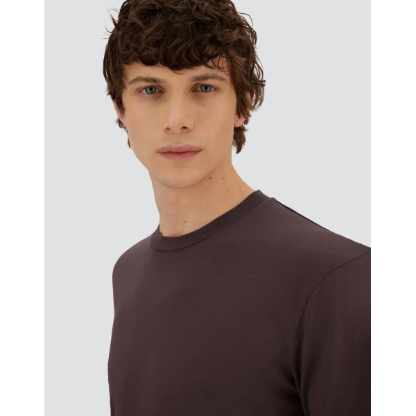 Herno Dark Brown Resort T-Shirt in Wool Jersey with a Shiny Finish | Men's T-Shirts and Polos | Luxury Shoes 