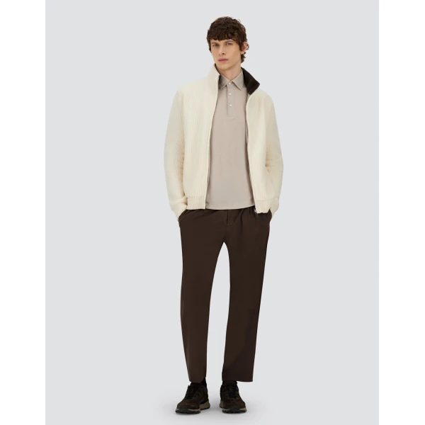 Herno Dark Brown Resort Trousers in Suede-Effect Microfibre | Men's Trousers | Luxury Shoes 
