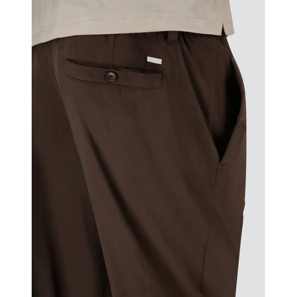 Herno Dark Brown Resort Trousers in Suede-Effect Microfibre | Men's Trousers | Luxury Shoes 