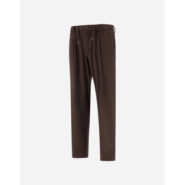 Herno Dark Brown Resort Trousers in Suede-Effect Microfibre | Men's Trousers | Luxury Shoes 