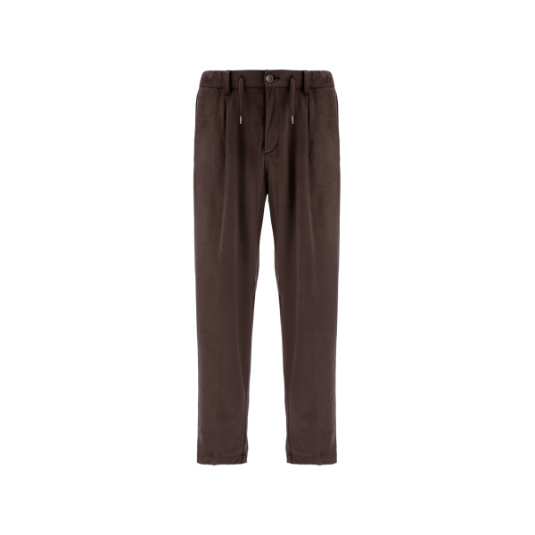 Herno Dark Brown Resort Trousers in Suede-Effect Microfibre | Men's Trousers | Luxury Shoes 