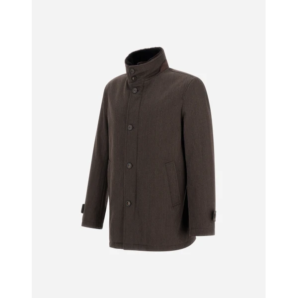Herno Dark Brown Short Coat in Fine Wool | Men's Coats | Luxury Shoes 