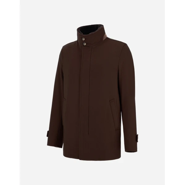 Herno Dark Brown Short Coat in Pure Cashmere and Suede Effect | Men's Coats | Luxury Shoes 