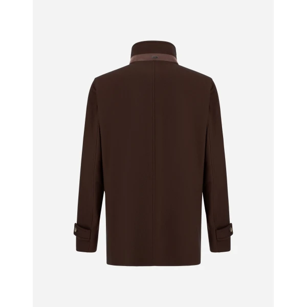 Herno Dark Brown Short Coat in Pure Cashmere and Suede Effect | Men's Coats | Luxury Shoes 