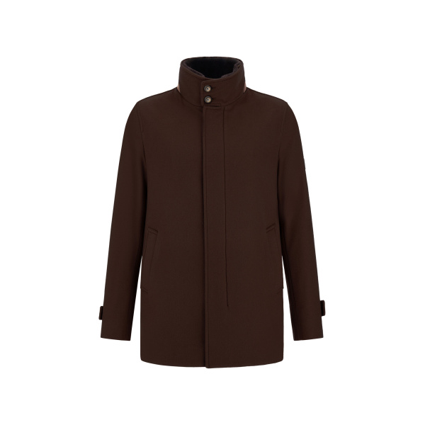 Herno Dark Brown Short Coat in Pure Cashmere and Suede Effect | Men's Coats | Luxury Shoes 
