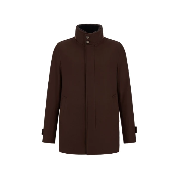 Herno Dark Brown Short Coat in Pure Cashmere and Suede Effect | Men's Coats | Luxury Shoes 
