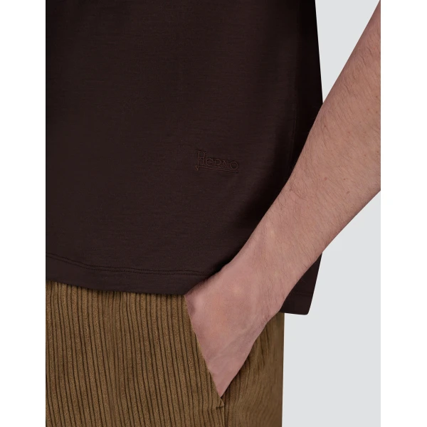 Herno Dark Brown T-Shirt in Wool Jersey | Men's T-Shirts and Polos | Luxury Shoes 