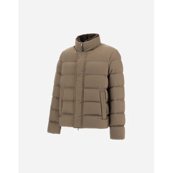 Herno Dark Taupe Bomber Jacket in Arendelle and Faux Fur | Men's Jackets | Luxury Shoes 