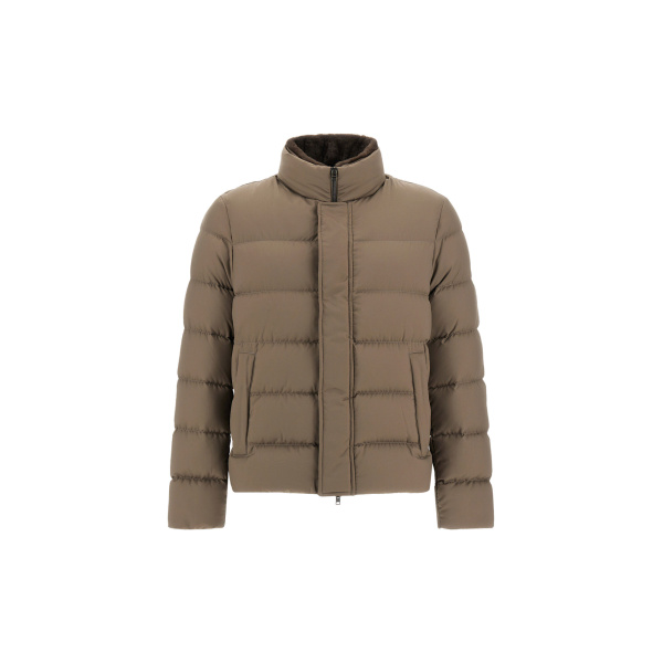 Herno Dark Taupe Bomber Jacket in Arendelle and Faux Fur | Men's Jackets | Luxury Shoes 