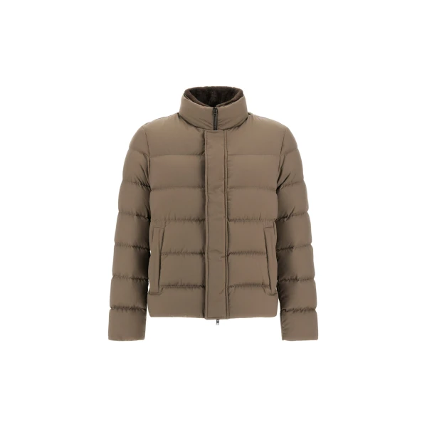 Herno Dark Taupe Bomber Jacket in Arendelle and Faux Fur | Men's Jackets | Luxury Shoes 