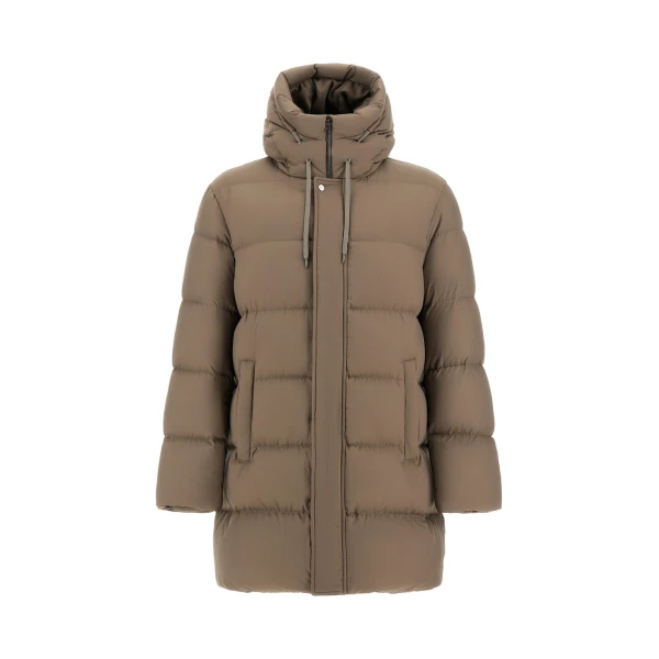 Herno Dark Taupe Long Jacket in Arendelle and Monogram | Men's Jackets | Luxury Shoes 