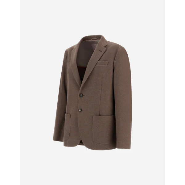 Herno Dark Taupe Resort Blazer in Soft Wool-Effect Jersey | Men's Jackets | Luxury Shoes 