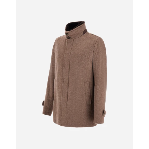 Herno Dark Taupe Short Coat in Pure Cashmere and Suede Effect | Men's Coats | Luxury Shoes 