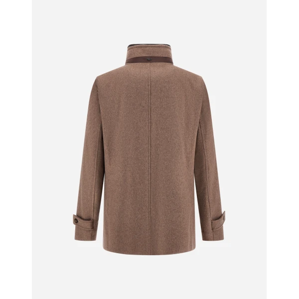Herno Dark Taupe Short Coat in Pure Cashmere and Suede Effect | Men's Coats | Luxury Shoes 