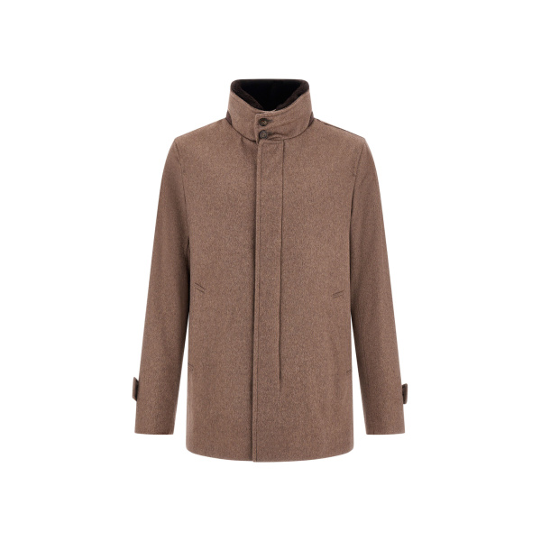 Herno Dark Taupe Short Coat in Pure Cashmere and Suede Effect | Men's Coats | Luxury Shoes 