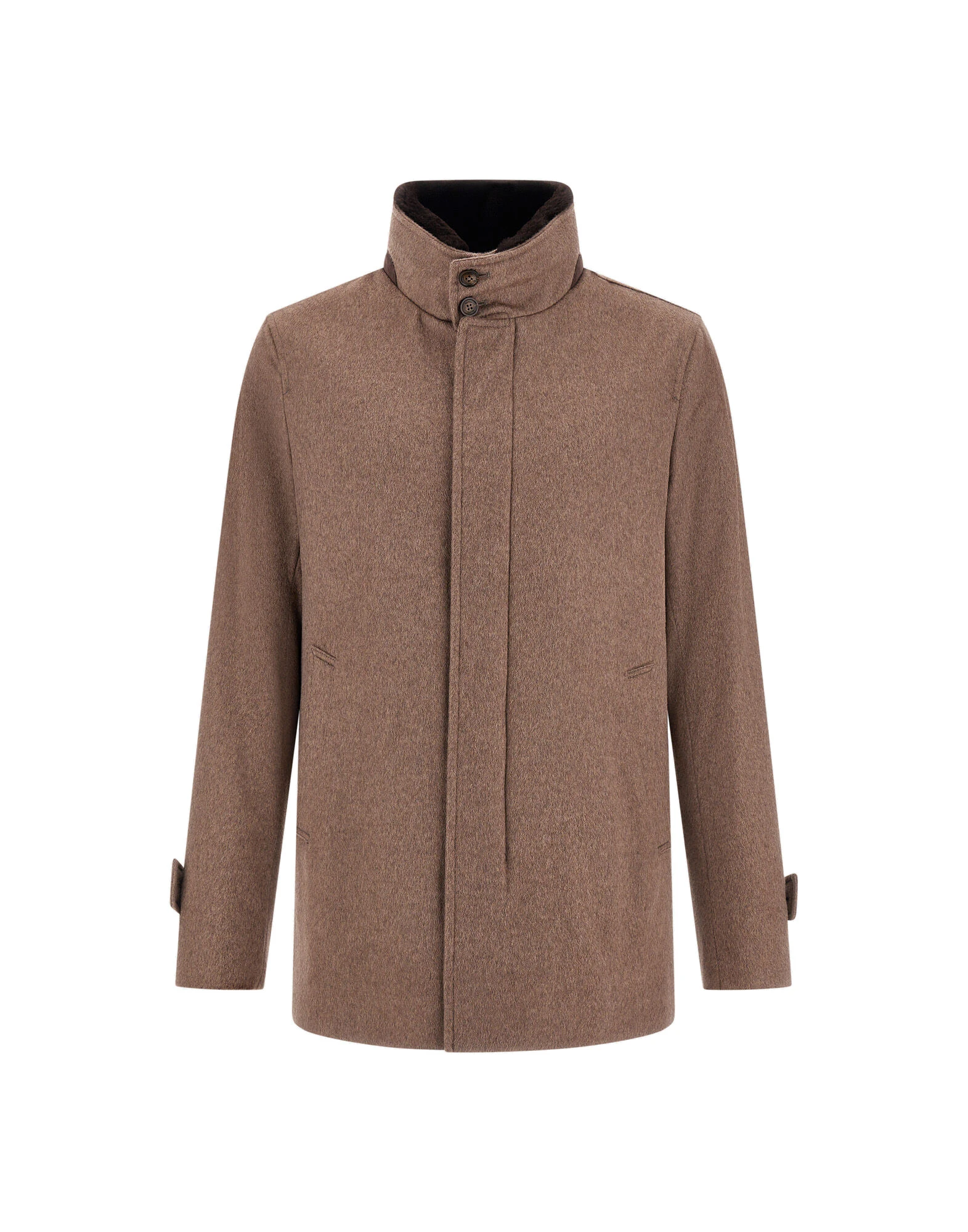 Herno Dark Taupe Short Coat in Pure Cashmere and Suede Effect Herno Dark Taupe Short Coat in Pure Cashmere and Suede Effect | Men's Coats | Luxury Shoes