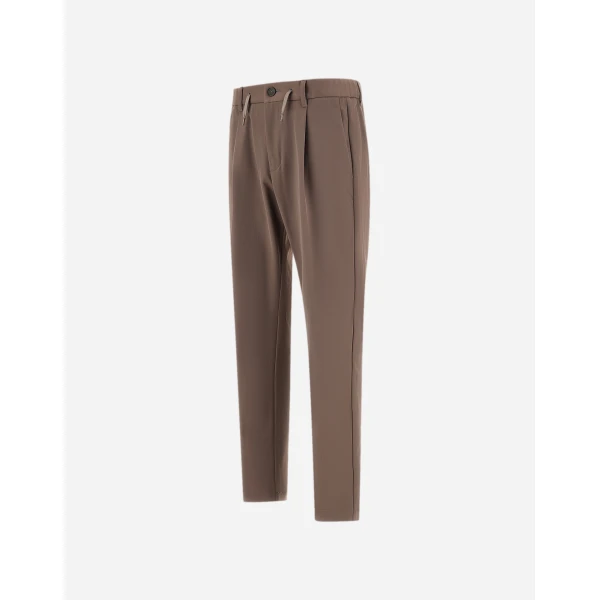 Herno Dark Taupe Trousers in Cotton-Effect Stretch Fabric | Men's Trousers | Luxury Shoes 