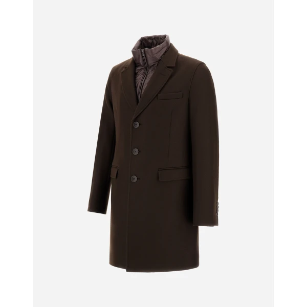 Herno Ecowool and Nylon Ultralight Coat in Dark Brown | Men's Coats | Luxury Shoes 