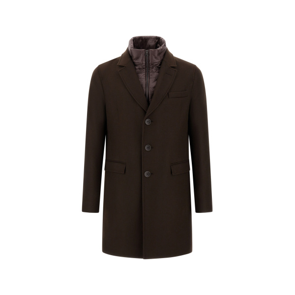 Herno Ecowool and Nylon Ultralight Coat in Dark Brown | Men's Coats | Luxury Shoes 