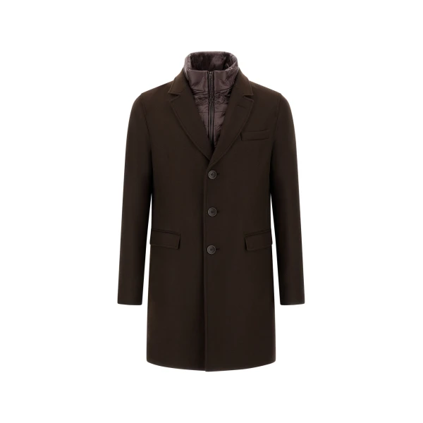 Herno Ecowool and Nylon Ultralight Coat in Dark Brown | Men's Coats | Luxury Shoes 
